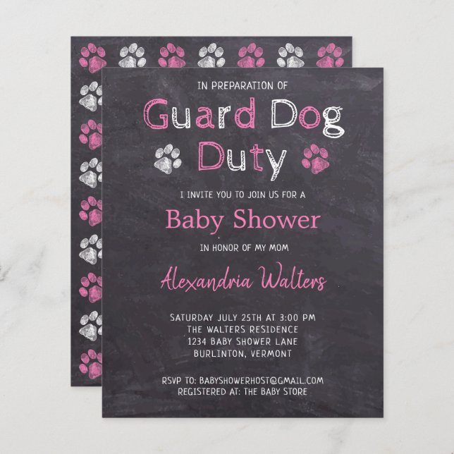 Haushaltswächter Dog Pink Girl Baby Dusche (Vorne/Hinten)