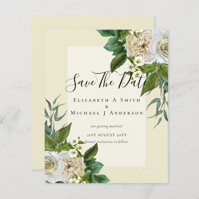 HAUSHALTSWEISSE ROSES Einladungen WEDING CHIC (Vorne/Hinten)