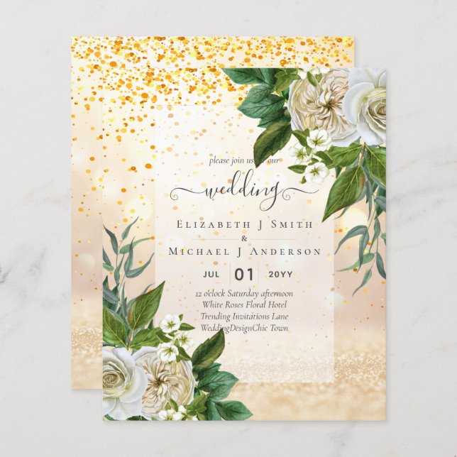 HAUSHALTSWEISSE ROSES Einladungen WEDING CHIC (Vorne/Hinten)