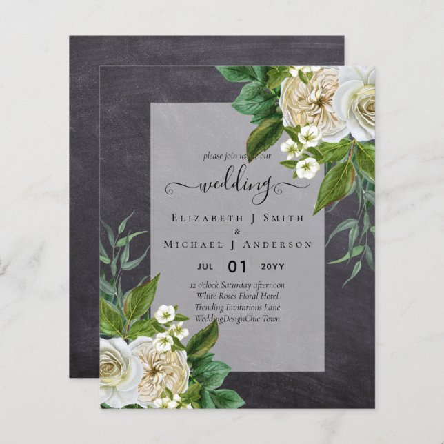 HAUSHALTSWEISSE ROSES Einladungen WEDING CHIC (Vorne/Hinten)