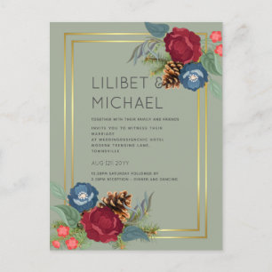 HAUSHALTSWinter Hochzeit Burgund Aquamarin Blue Mo Postkarte