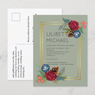 HAUSHALTSWinter Hochzeit Burgund Aquamarin Blue Mo Postkarte