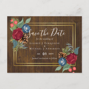 HAUSHALTSWinter Hochzeit Burgund Aquamarin Blue Mo Postkarte