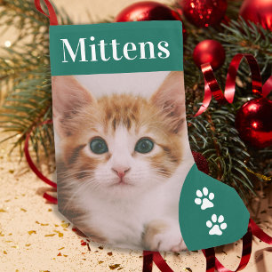 Hauskatze Custom Foto Holiday Green Personalisiert Kleiner Weihnachtsstrumpf
