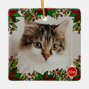 Hauskatze Poinsettia Jahr Weihnachtsgebäck Keramikornament