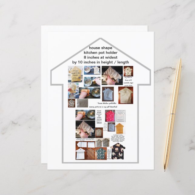 Hausküche PotHolder Nähmuster Papier Blatt (Vorderseite/Rückseite Beispiel)