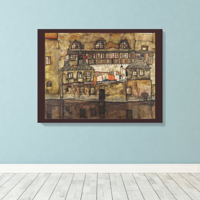 Hausmauer am Fluss durch Egon Schiele Leinwanddruck (Insitu (Holzboden))