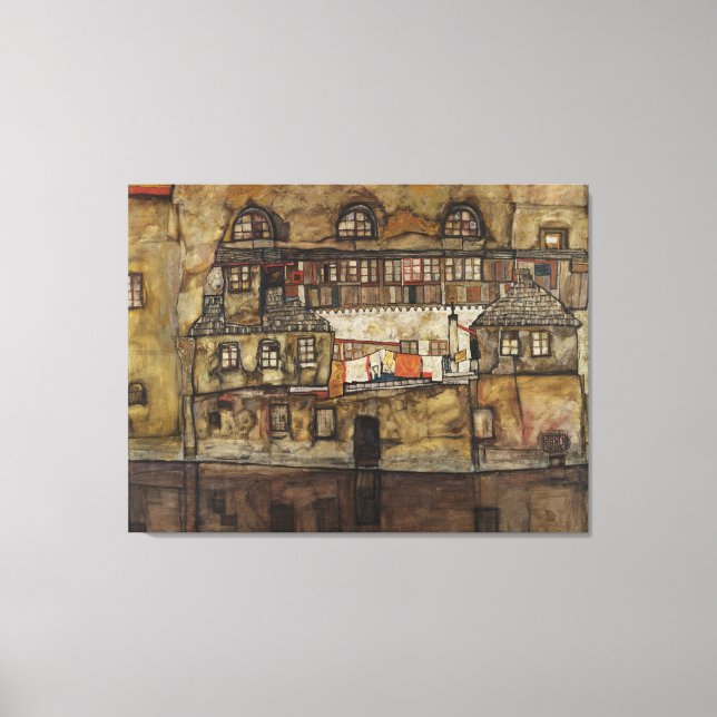 Hausmauer am Fluss durch Egon Schiele Leinwanddruck (Vorderseite)
