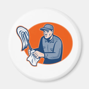 Hausmeister-Reiniger mit dem Mopp-Säubern Retro Magnet
