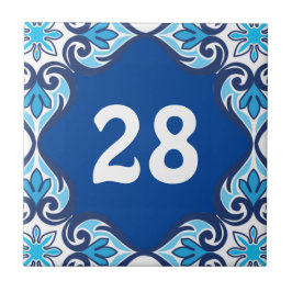 Hausnummer, blau und weiß Azulejos Fliese