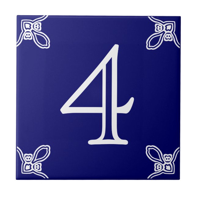 Hausnummer: Spanisch weiß auf blau Fliese (Vorderseite)