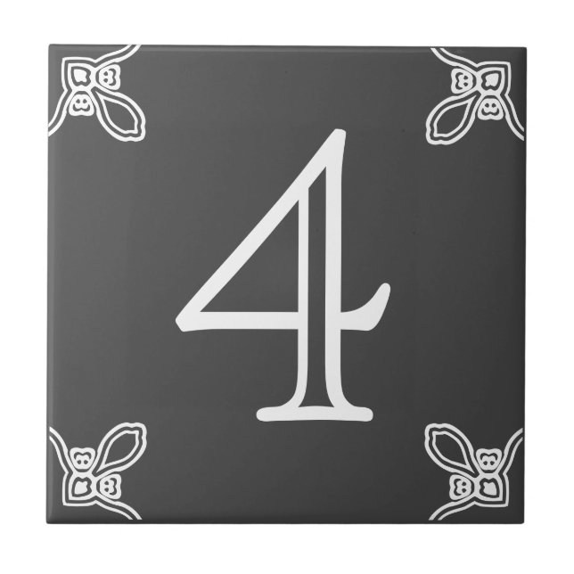 Hausnummer - Spanisches Weiß auf grauem Tile Fliese (Vorderseite)