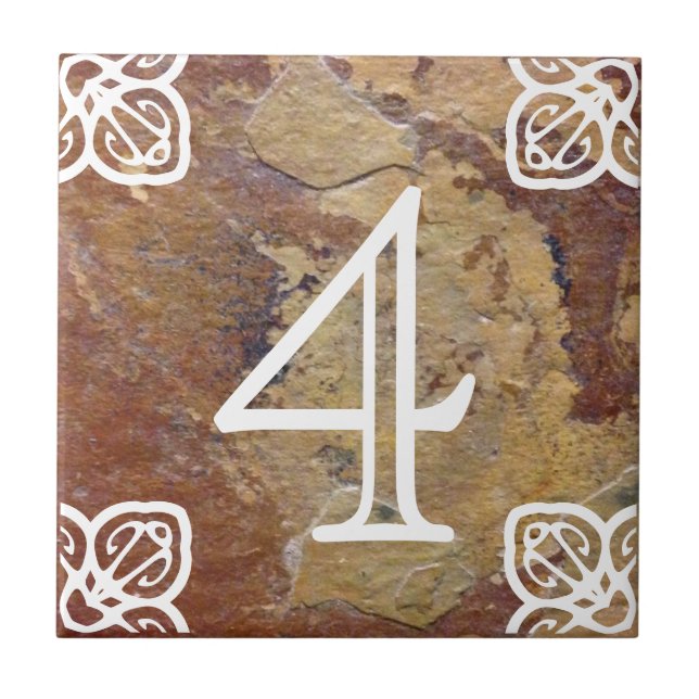 Hausnummer - spanisches Weiß auf Schiefer Fliese (Vorderseite)