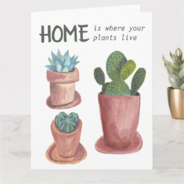 Hauspflanzen Cactus Happy New Zuhause Watercolor Karte
