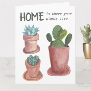 Hauspflanzen Cactus Happy New Zuhause Watercolor Karte