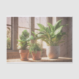 Hauspflanzen durch eine Fensterdekoupage Seidenpapier