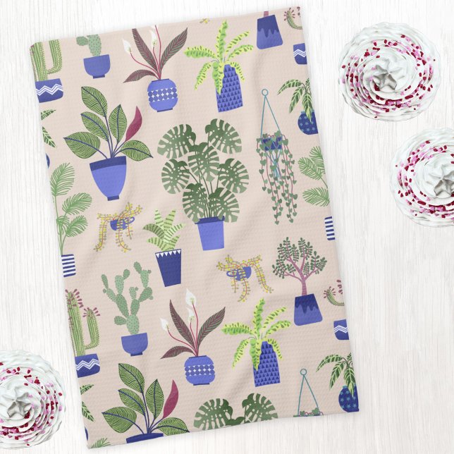 Hauspflanzen Kaktus Sukkulentes Muster Geschirrtuch (Cactus succulent and houseplantj art kitchen tea towel)