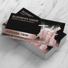 Hausreinigung Black & Rose Gold Glitzer Visitenkarte