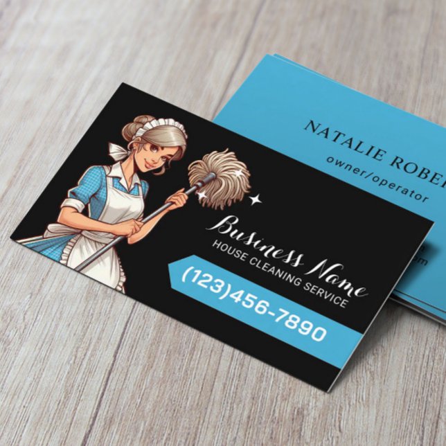 Hausreinigung Cartoon Girl Maid Service Schwarz Visitenkarte (Von Creator hochgeladen)