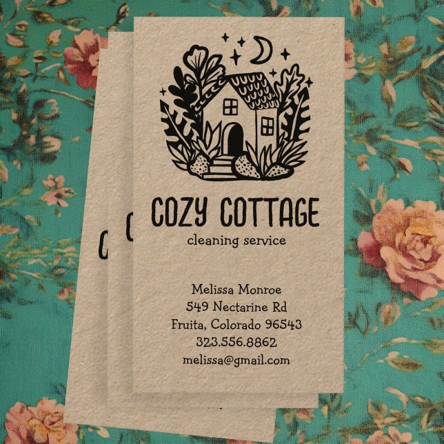 Hausreinigung Dienstleistungen Niedliche Zuhause H Visitenkarte (House Cleaning Services Cute Home Hand Drawn Kraft Business Card
)