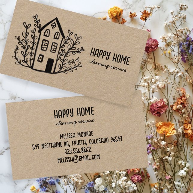 Hausreinigung Handgezogene Doodle Kraft Visitenkarte (House Cleaning Services Hand Drawn Doodle Kraft Business Card
)