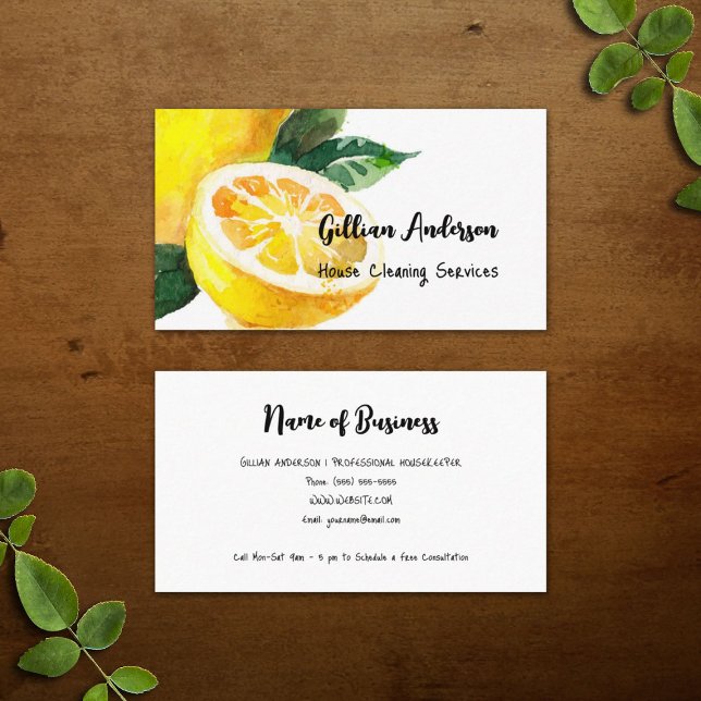 Hausreinigung Lemon Slice Housekeeping Visitenkarte (House Cleaning Services Lemon Slice Housekeeping Business Cards)