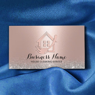 Hausreinigung Moderne Rose Gold House & Mop Logo Visitenkarte