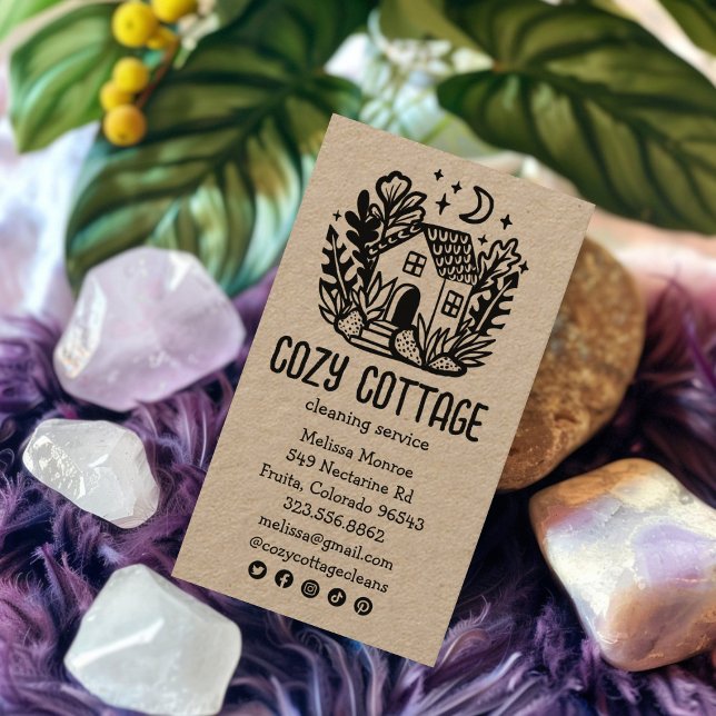 Hausreinigung Niedliche Kraft Social Media Visitenkarte (House Cleaning Services Cute Kraft Social Media Business Card
)