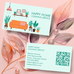 Hausreinigung Niedliches Wohnzimmer Art QR Code Visitenkarte