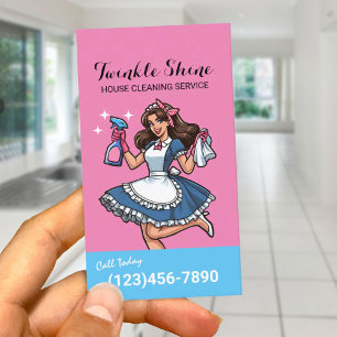 Hausreinigung Retro Blue & Pink Haushaltshilfe Ser Visitenkarte