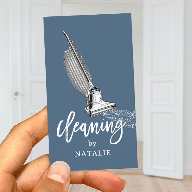 Hausreinigung Retro Vakuum Reiniger trostlos blau Visitenkarte (Von Creator hochgeladen)