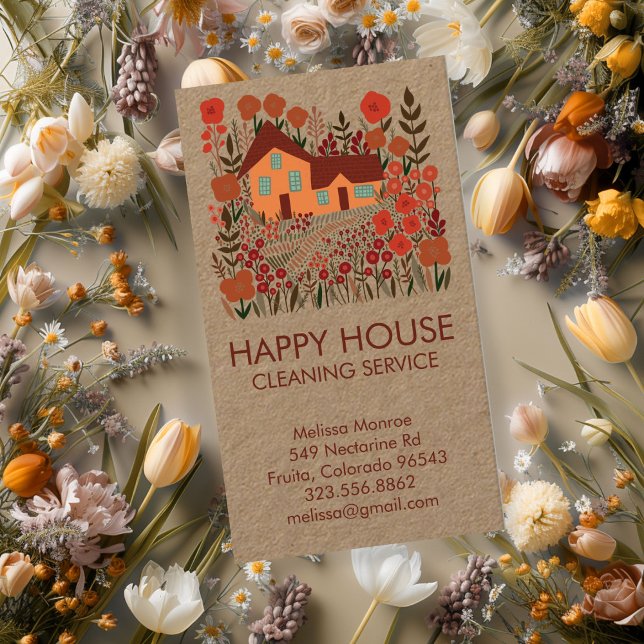 Hausreinigung Zuhause Service Blumenkohl Bauernhof Visitenkarte (House Cleaning Home Service Floral Farmhouse Kraft Business Card
)