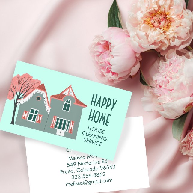 Hausreinigung Zuhause-Services Charming Rosa Grün Visitenkarte (House Cleaning Home Services Charming Pink Green CUSTOM Business Card
)