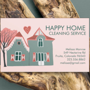 Hausreinigung Zuhause-Services Charming Rosa Grün Visitenkarte