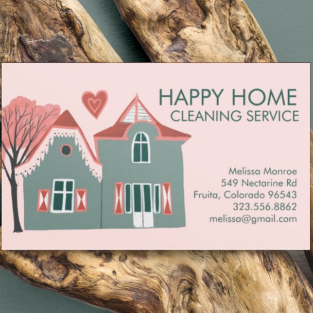 Hausreinigung Zuhause-Services Charming Rosa Grün Visitenkarte (Von Creator hochgeladen)