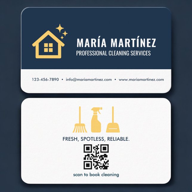 Hausreinigungs Blau QR-Code Professional  Visitenkarte (Von Creator hochgeladen)