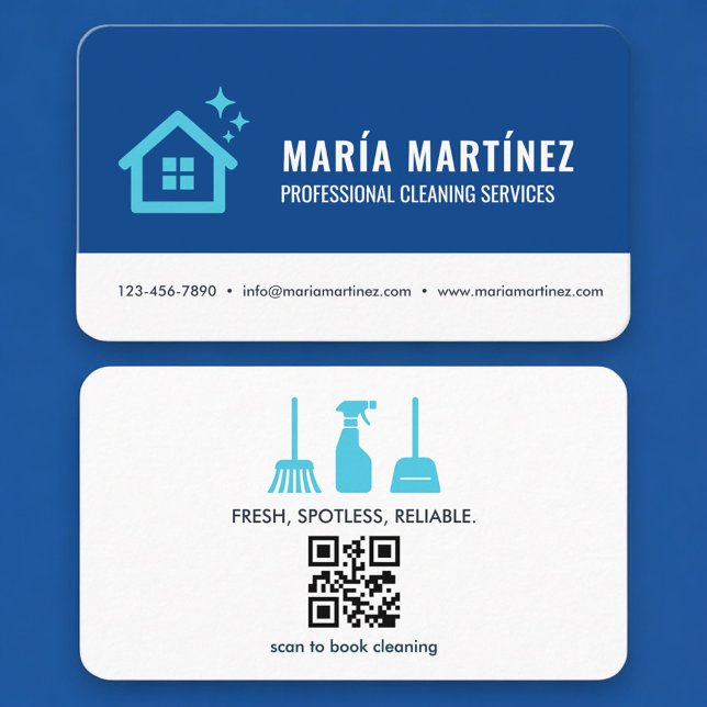 Hausreinigungs-Blauer QR-Code Visitenkarte (Von Creator hochgeladen)