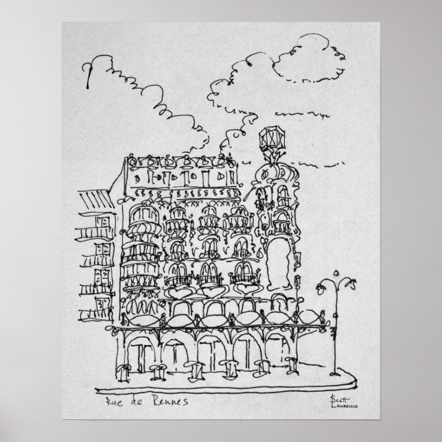 Haussmann Gebäude | Rue de Rennes, Paris Poster (Vorne)