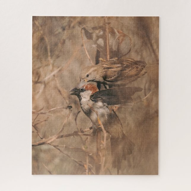 Haussperling Vögel Rustikale Frühlings-Wildtier-Fo Puzzle (Vertikal)