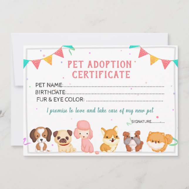 Haustier Adoption Certificate Vorlage (Vorderseite)