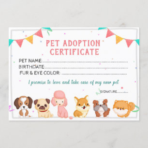 Haustier Adoption Certificate Vorlage