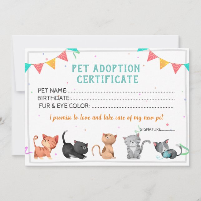 Haustier Adoption Certificate Vorlage (Vorderseite)