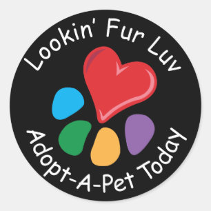 Haustier Adoption_Heart-Paw_Lookin Pelz Luv Runder Aufkleber