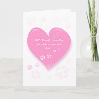 Haustier-Beileids-Karte - rosa Herz u. Pawprints Karte