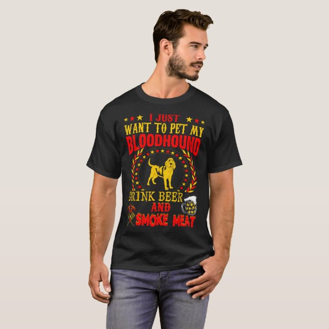 Haustier-Bluthund-Getränk-Bier-Rauch-Fleisch-Grill T-Shirt (Vorne ganz)