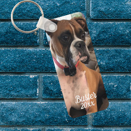 Haustier Boxer Foto   Weiße Typografie Personalisi Schlüsselanhänger