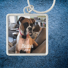 Haustier Boxer Foto Weiße Typografie Personalisier Schlüsselanhänger