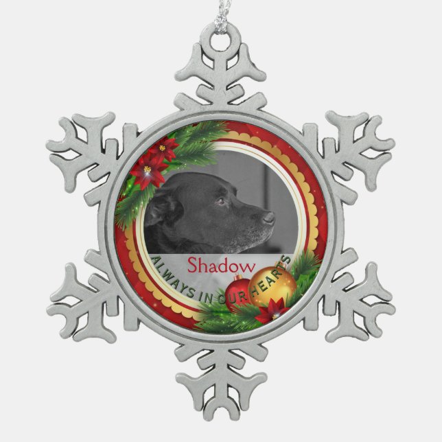 Haustier-ErinnerungsFoto personifizieren Schneeflocken Zinn-Ornament (Vorderseite)