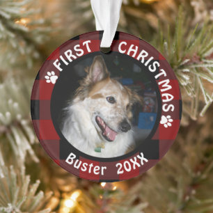 Haustier Erste CHRISTMAS 2-Foto Rot & Schwarz Kari Ornament