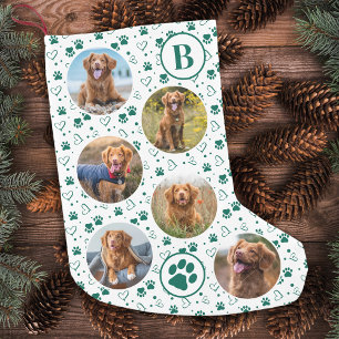 Haustier Foto Grüner Glitzer Paw Prints Hund Kleiner Weihnachtsstrumpf